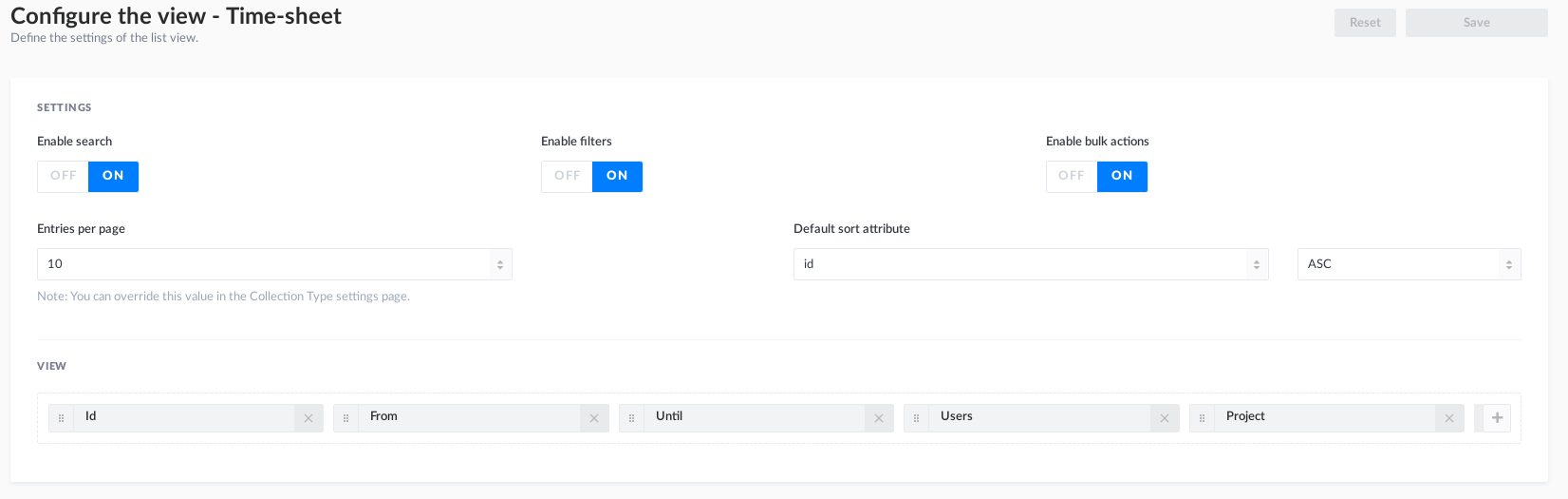 back-end configure table view