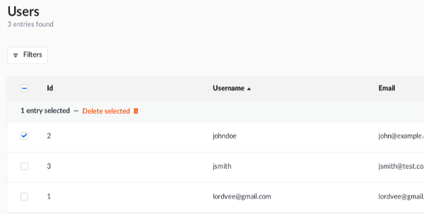 how to delete a user on the back-end application