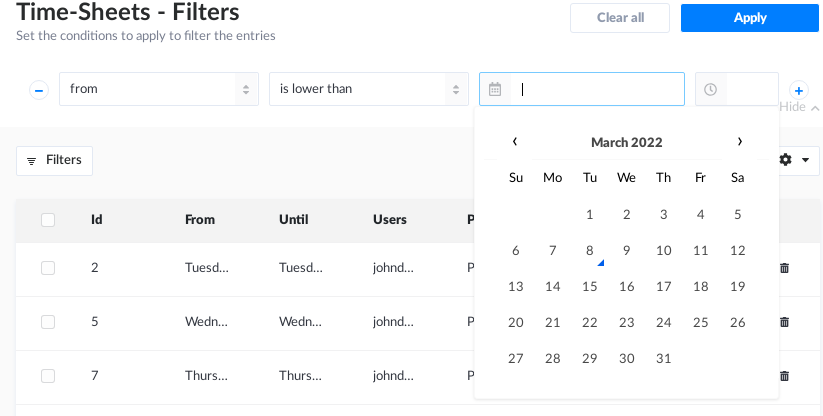 back-end filter for date