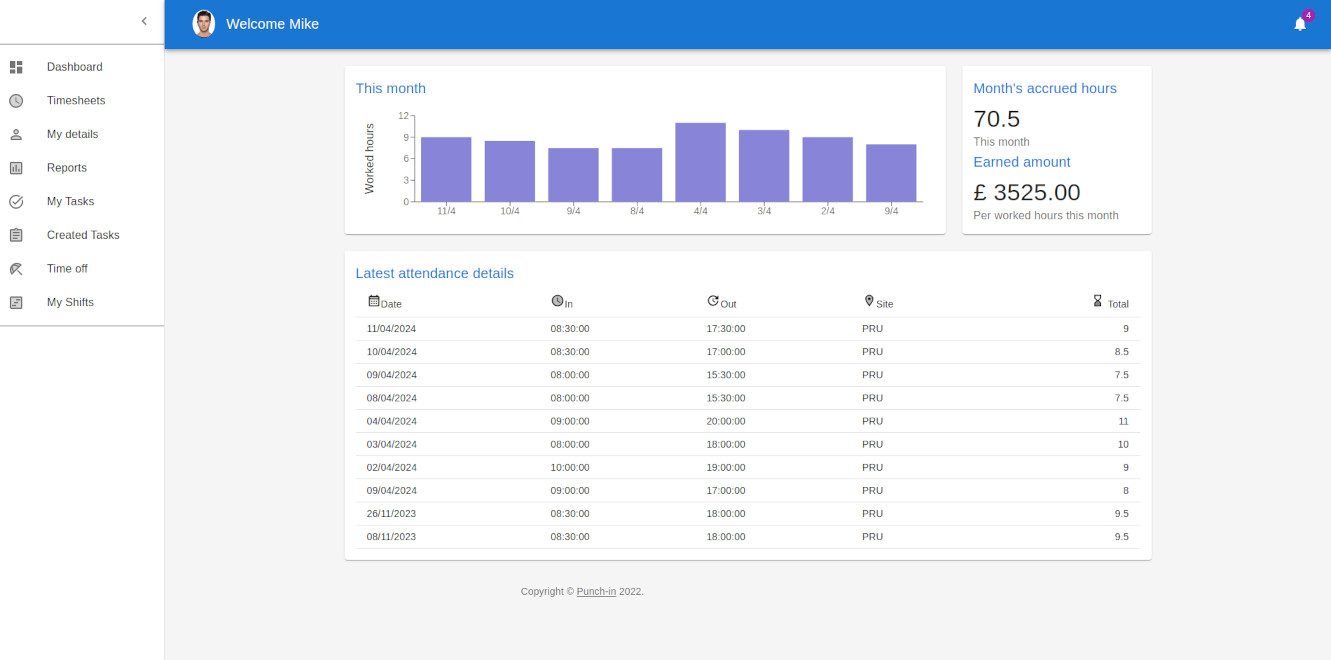 Employee portal dashboard