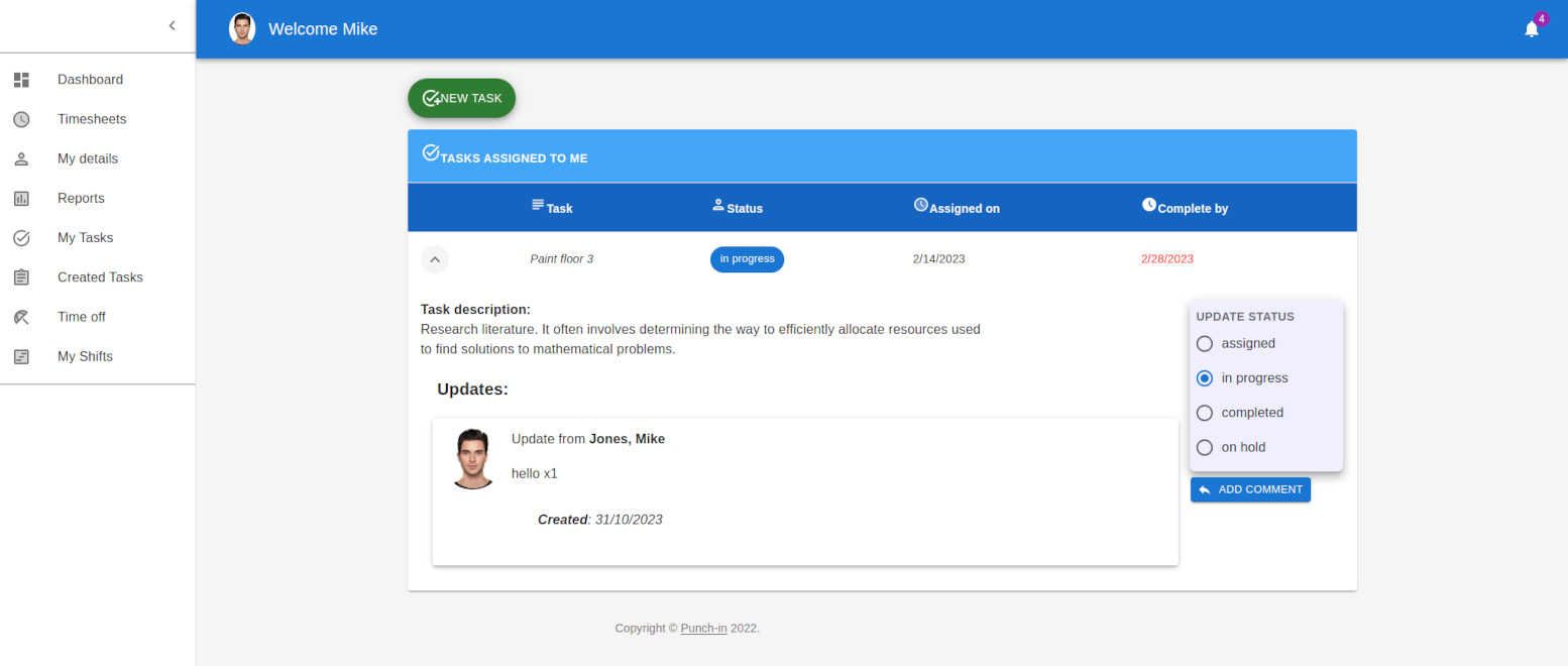 Employee portal tasks management