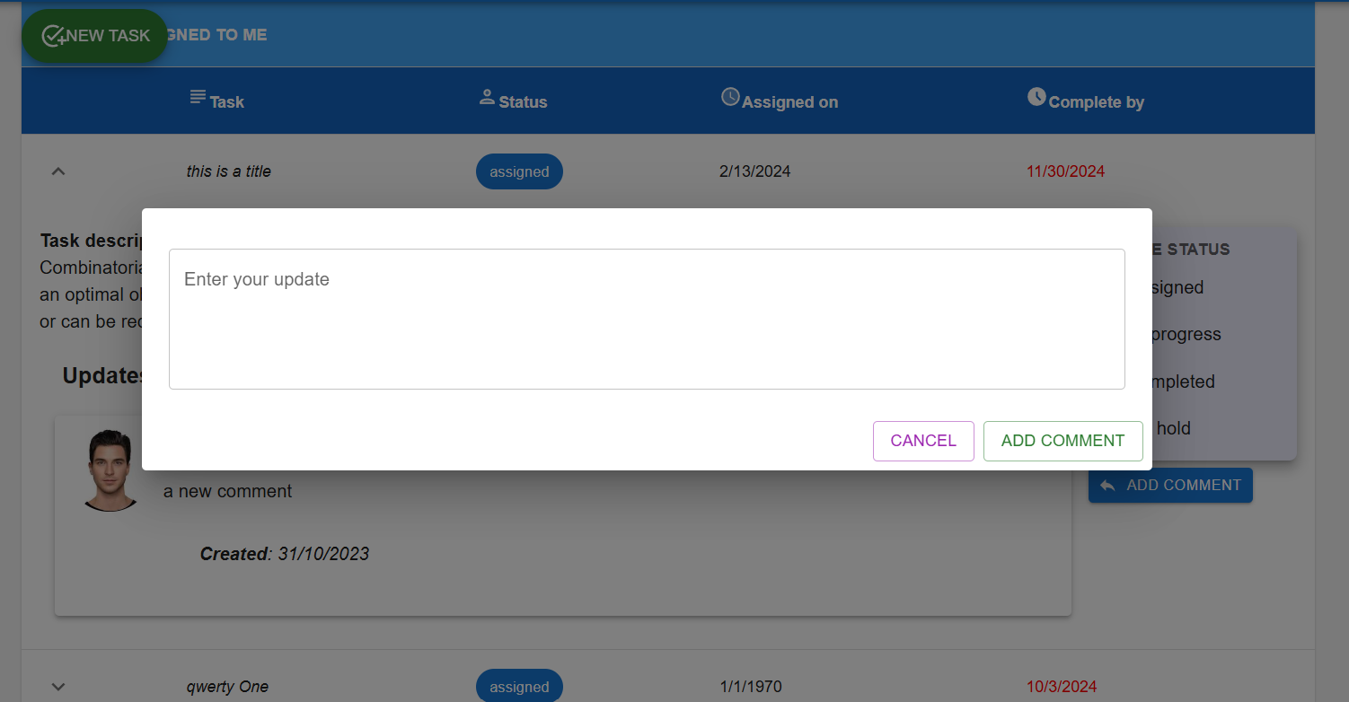 Employee portal tasks feature