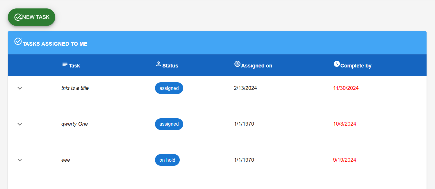 Employee portal tasks feature