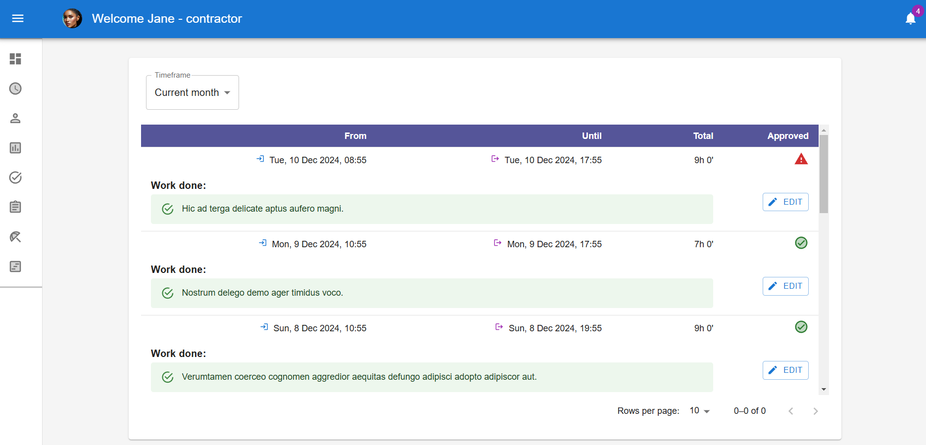 Employee portal timesheets feature